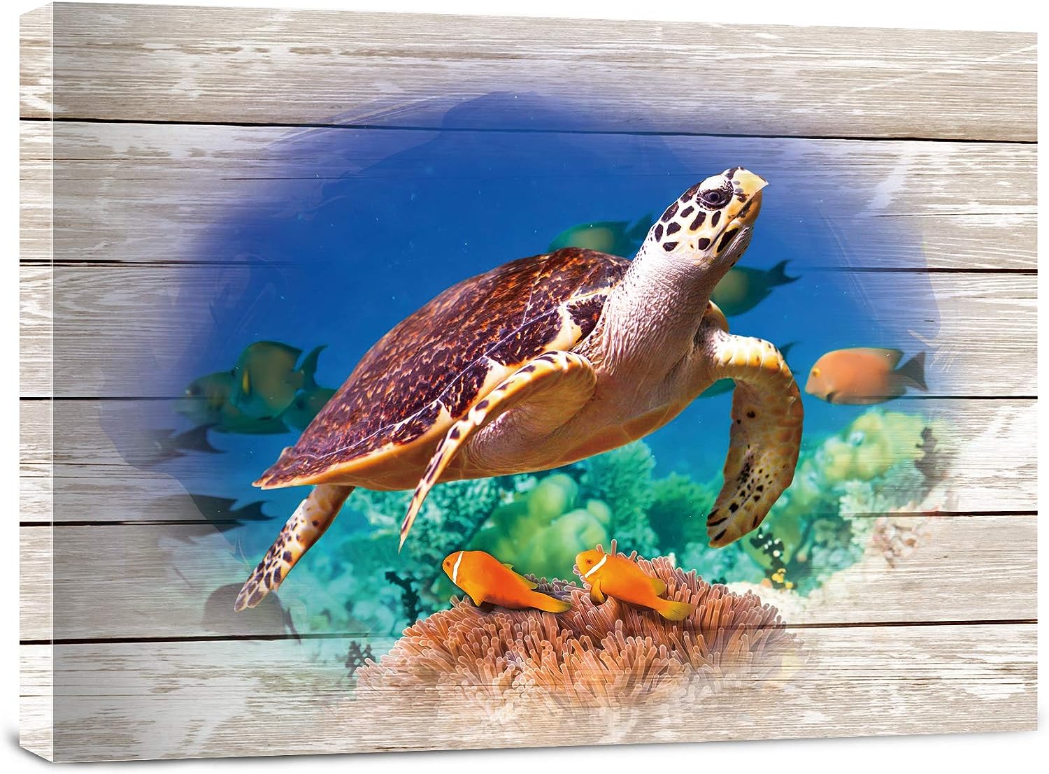 Sea Turtle Art Sea Turtle Bathroom Decor Ocean Beach Canvas Wall Art Painting Beach Theme Artwork 1 Panels Framed for Bedroom Living Room Home Office Decorations Artwork Poster 16x12inch Blue and yellow