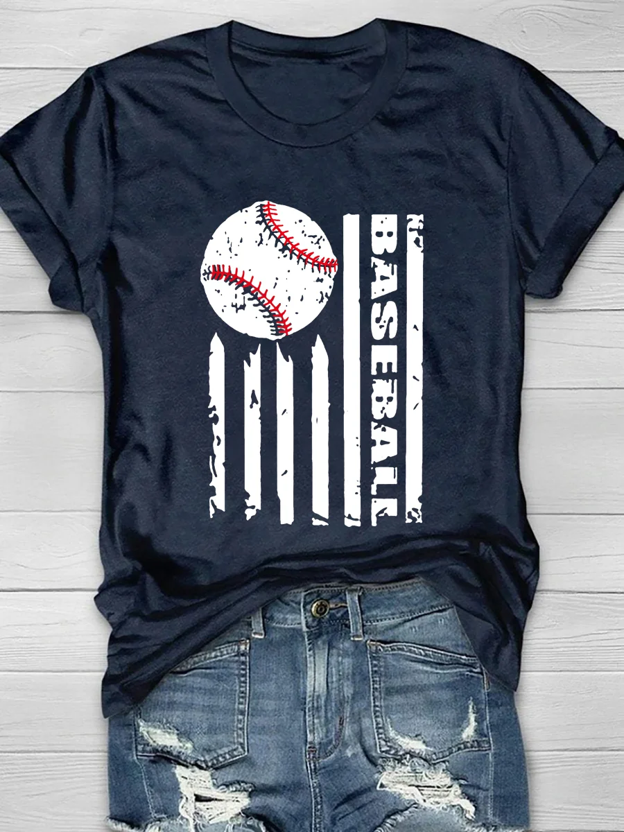 Baseball Flag Design Print Short Sleeve T-Shirt