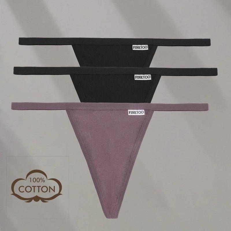 FINETOO 3PCS/Set M-XL Sexy G-string Panties Cotton Women's Underwear Girls Female Underpant Pantys Ladies Bikini Thong Lingerie