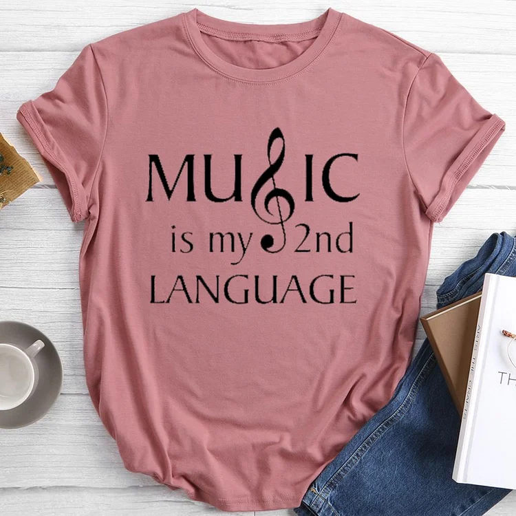 MUSIC Is My 2nd Language Round Neck T-shirt