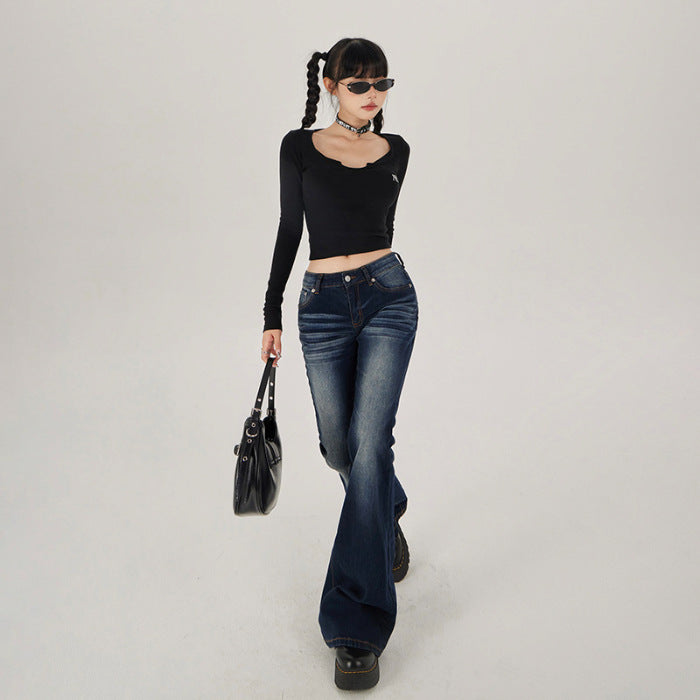 Aiertu y2k outfits American-Style Nostalgic Low Waist Comfortable Hot Girl Flared Pants Stretch Slim Slimming Jeans Women's Autumn Trousers Lengthened aiertu