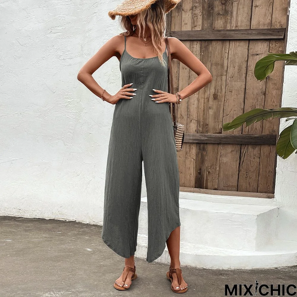 Casual Round Neck Sleeveless Jumpsuit & Romper