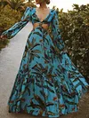 Printed Empire Long Sleeves Maxi Dress