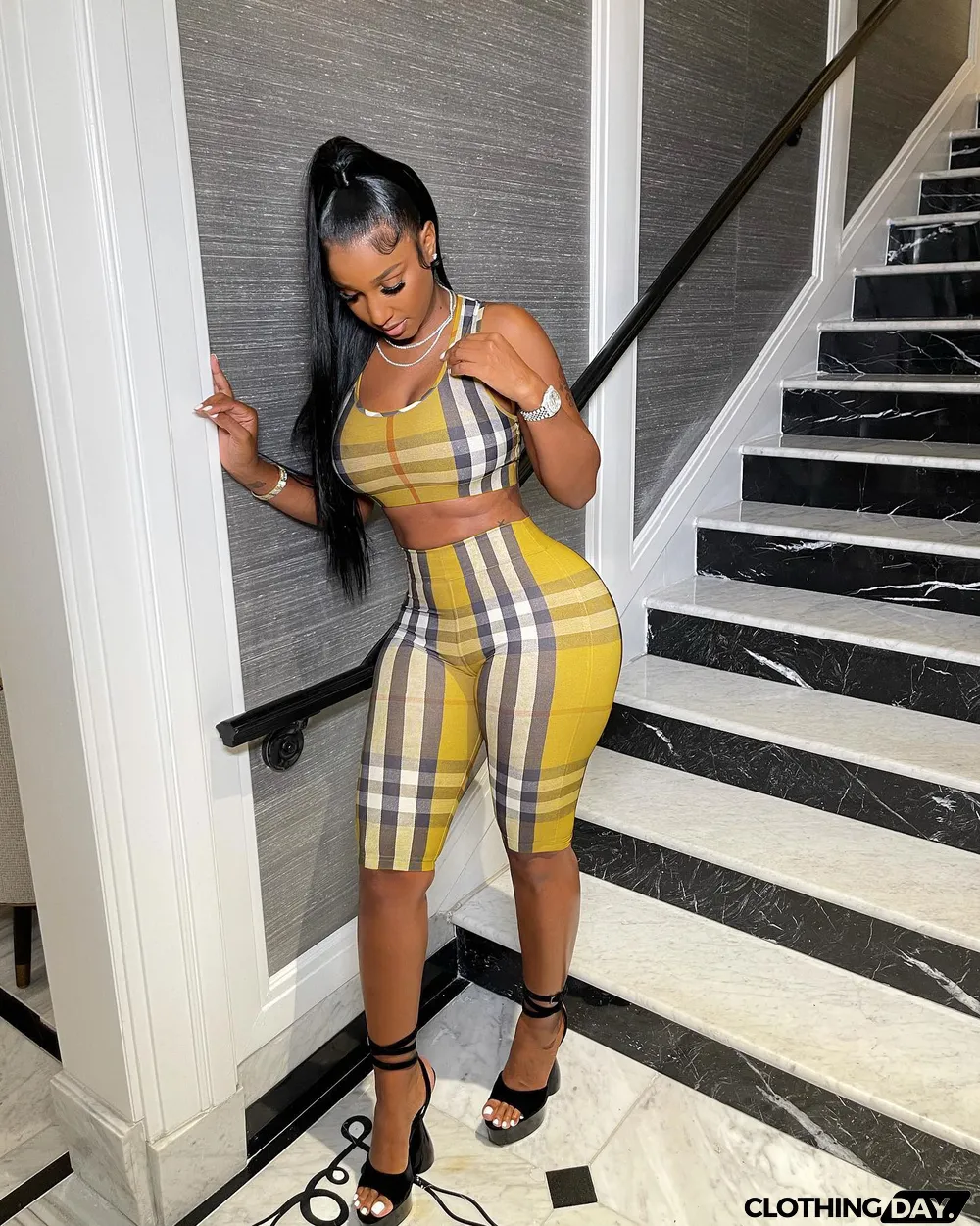 Plus Size Plaid Tank Top And Shorts 2 Piece Sets