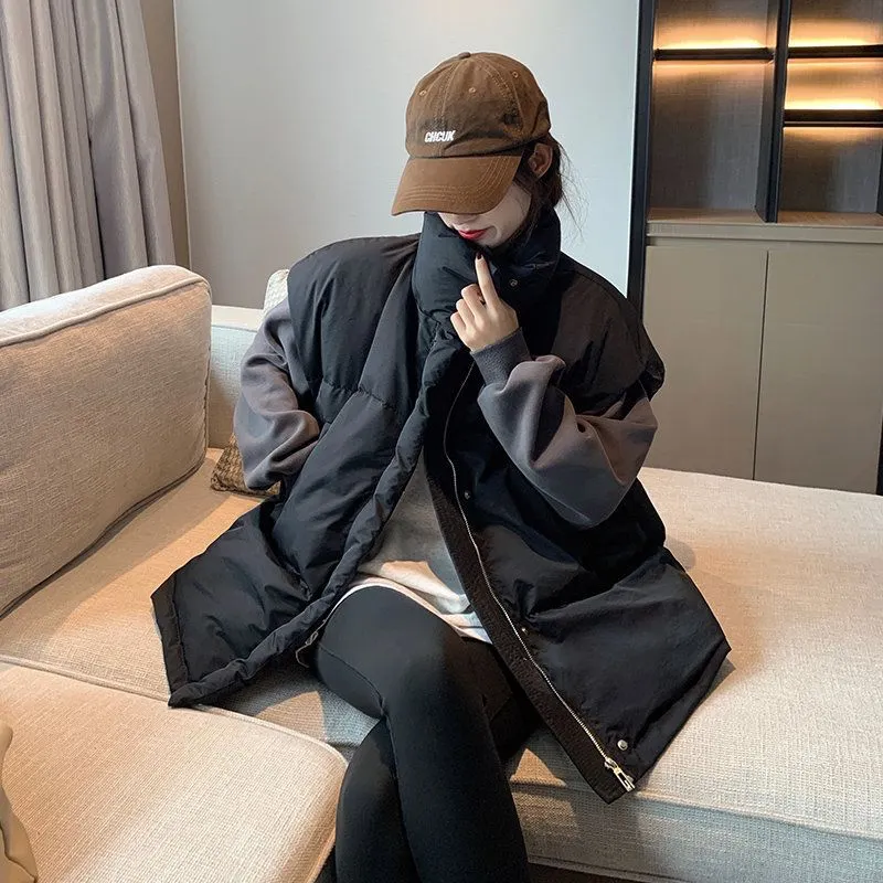 Women's Stand Collar Zip‑Up Sleeveless Loose Fit Warm Winter Gilet Jacket
