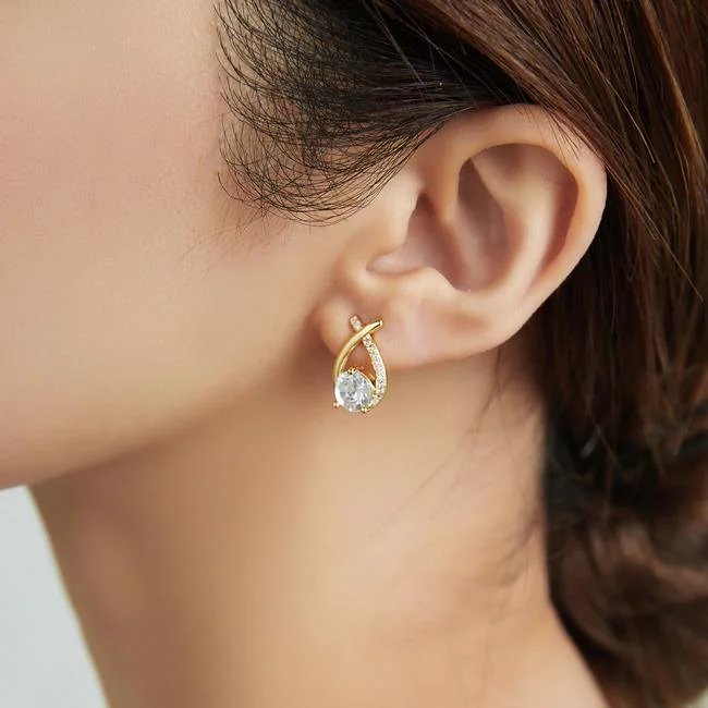 Cross Diamond Stud Earrings Fishtail Design Shining Earrings