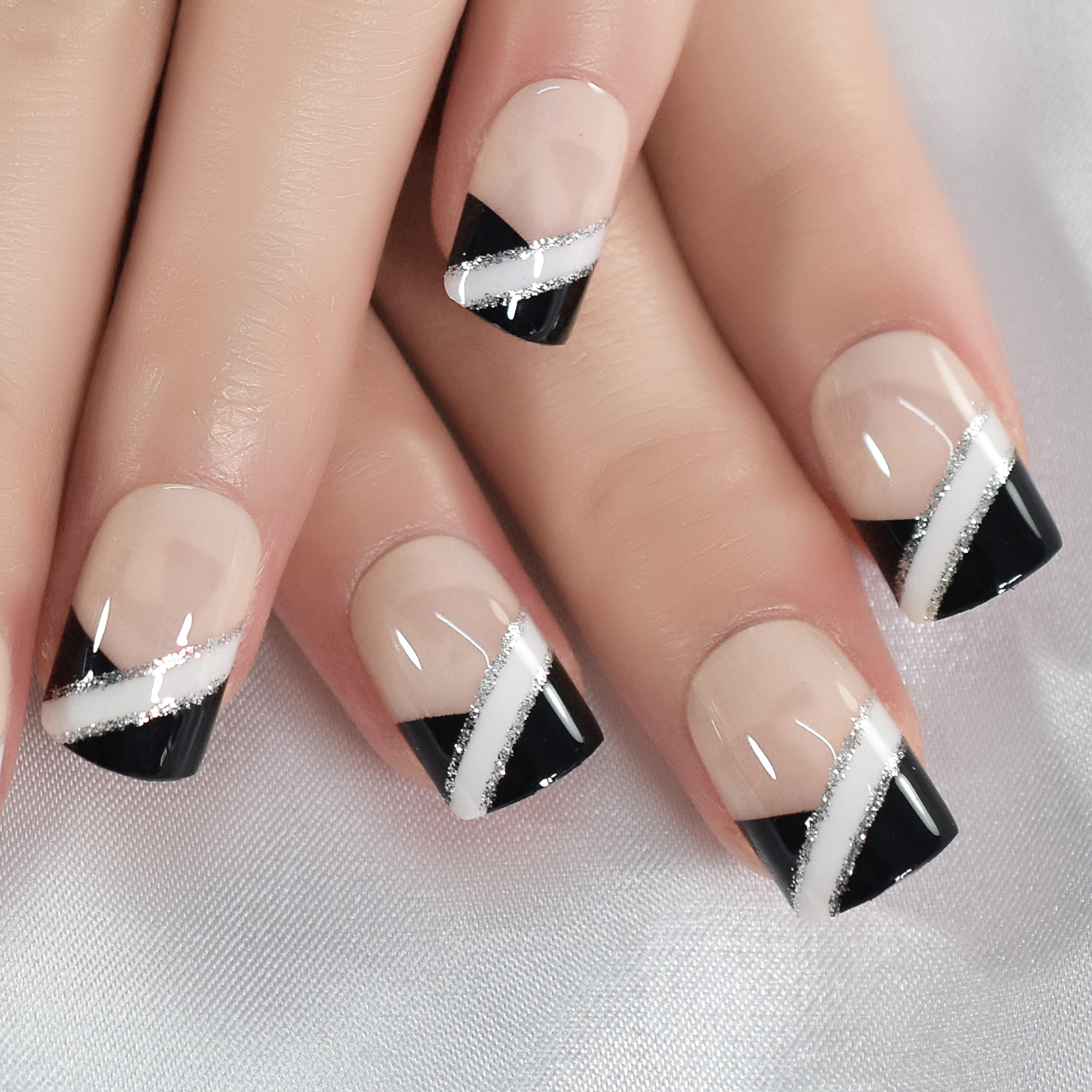 Bonushev Golden Glitter Press On Nails – Simple Summer Nails with Reusable Design  