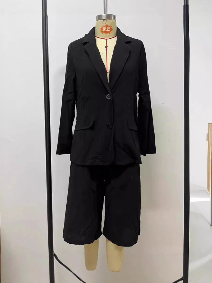 Athvotar Athvotar Spring And Autumn Cotton Mah-Size Casual Long-Sleeved Five-Sleeve Shorts Suit Two Sets