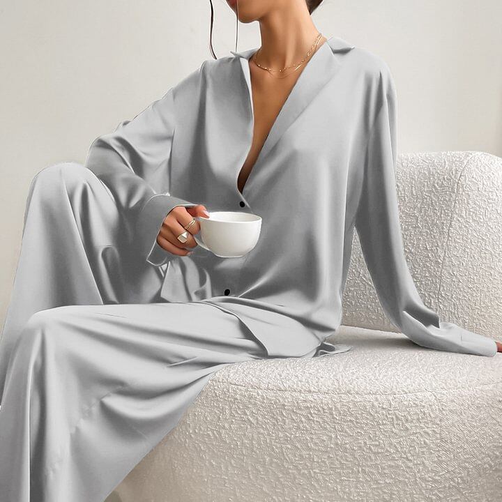 Silk Pajamas Women 22 Momme Mulberry Silk Oversized Long Sleeve Sleepwear REAL SILK LIFE