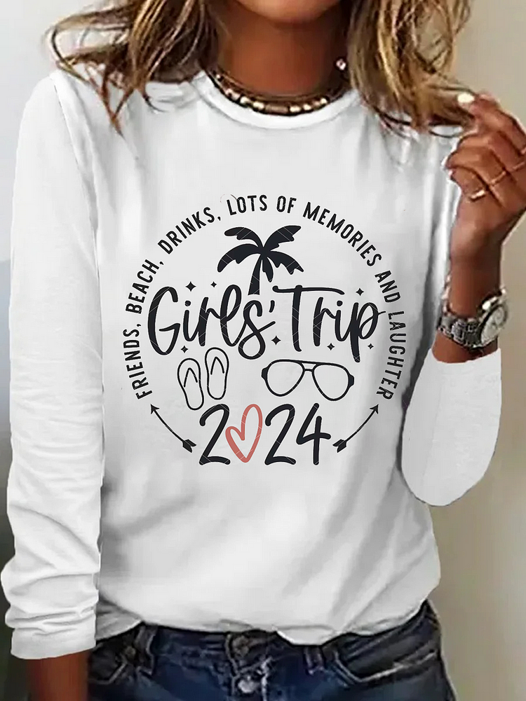 Girls Trip 2024 Neck Shirt, Friends, Beach, Drinks, Lots Of Memories And Laughter, socialshop