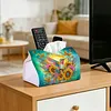 (24cm)Diamond Art Tissue Box Cover DIY PU Desktop Organizer(Sunflowers and birds)