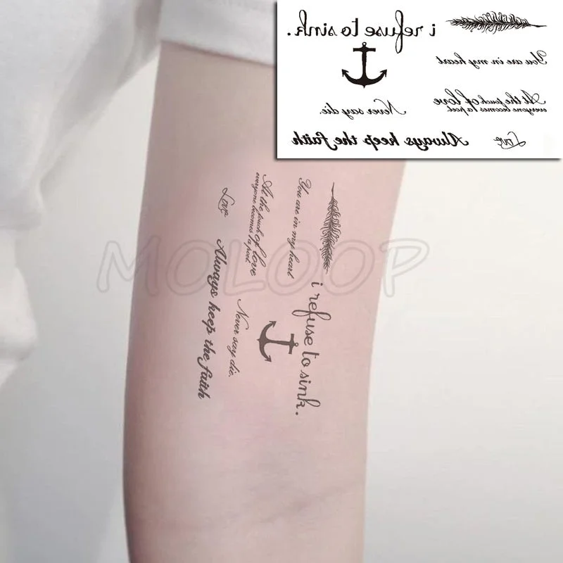 Water Transfer Tattoo Sexy Black Letter Lifeline Tattoo Body Art Waterproof Temporary Fake Flash Tattoo for Man Woman 10.5*6cm