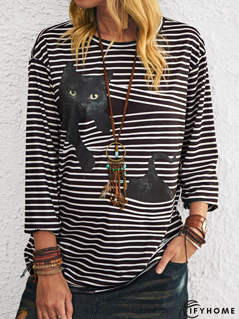 Stripes Casual Long Sleeve Tunic Top | IFYHOME
