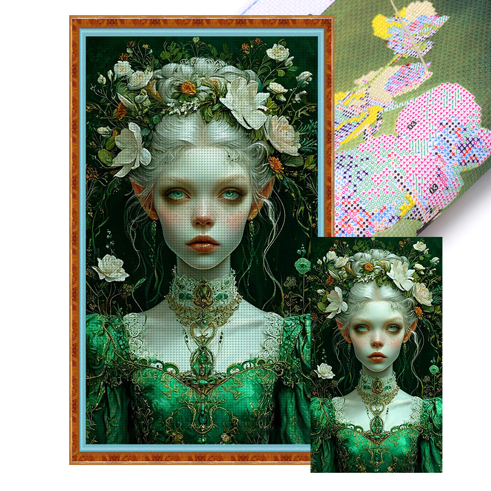 Girl In Green Full 14CT Pre-stamped Canvas(40*70cm) Cross Stitch