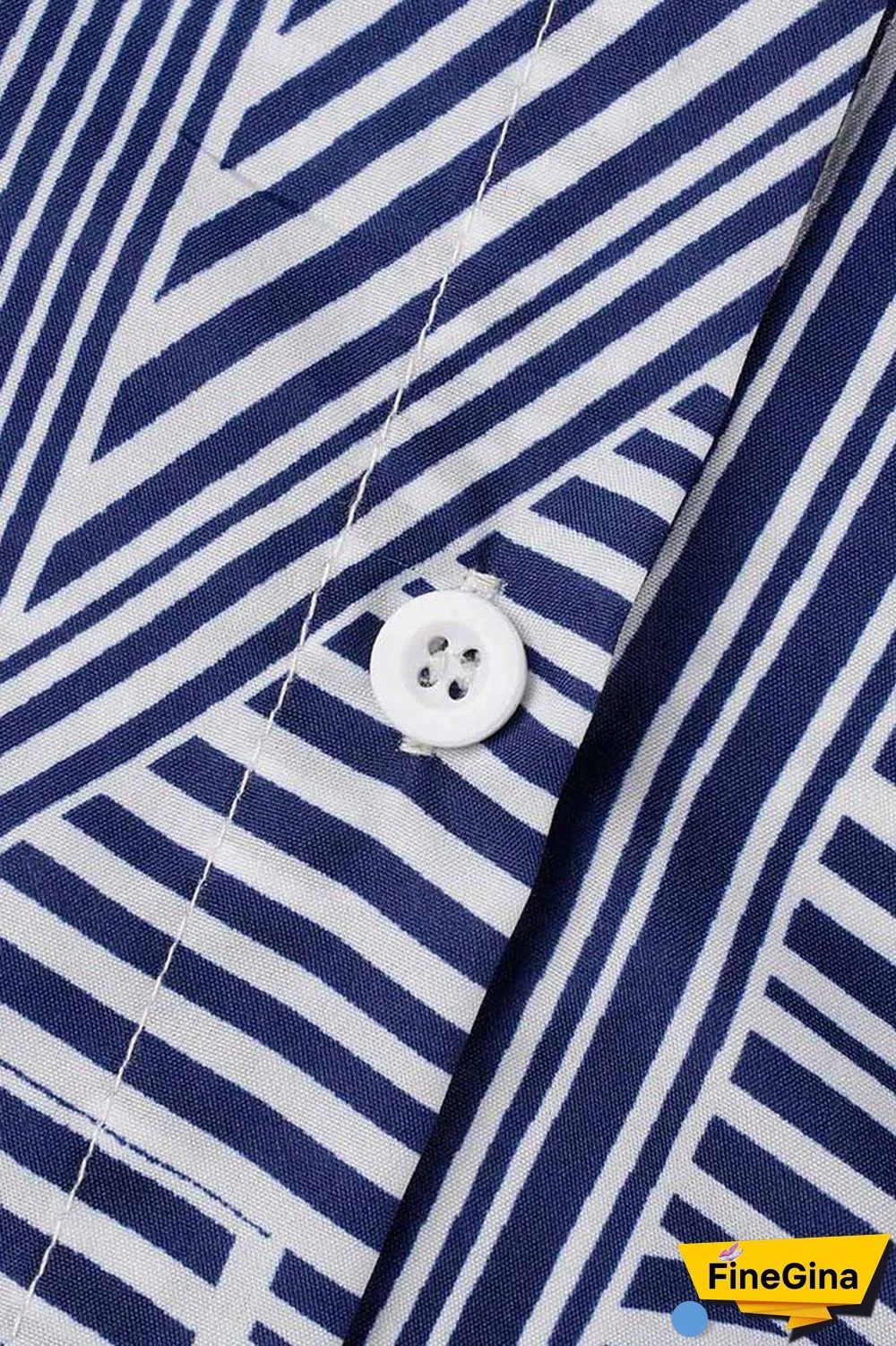 Blue Casual Print Patchwork Turndown Collar Short Sleeve Dress