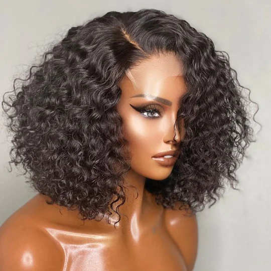 Deep Loose Wave 200% Density Natrual Black Lace Front Bob Wig