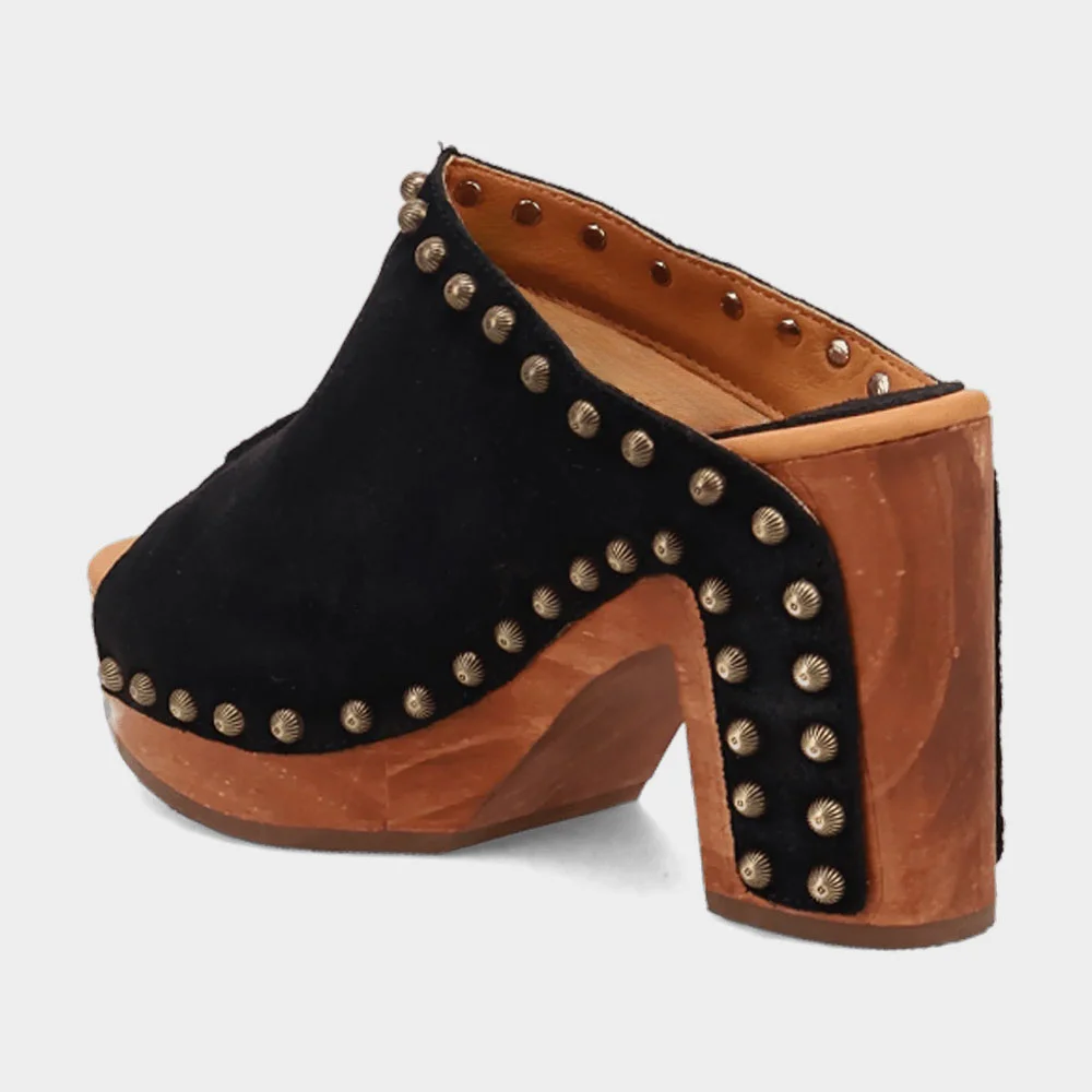 Black Peep Toe Block Heel Studded Clogs Platform Mules Sandals