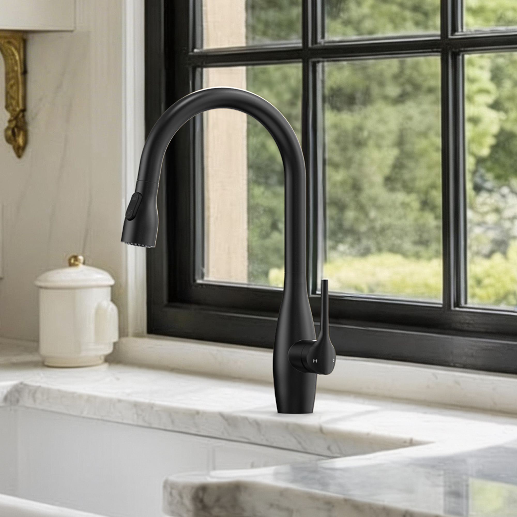 GRANDJOY High Arc Pull Down Kitchen Faucet 360 Swivel Sink Faucet