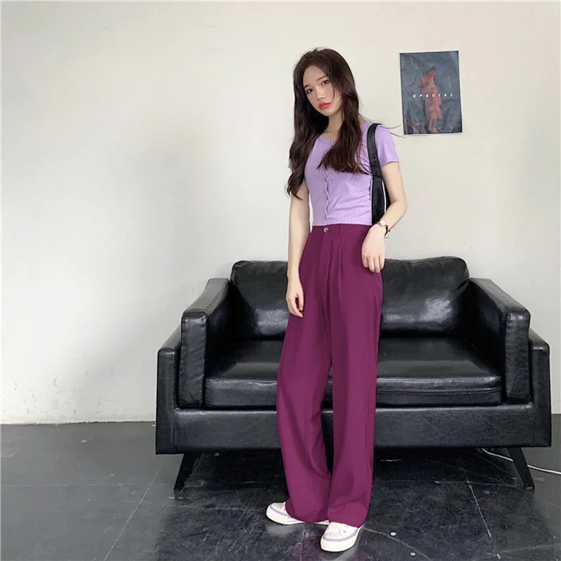 Abebey-Graduation gift, dressing for the Coachella Valley Music Festival,High Waist Cute Colors Elegant Wide Leg Pants