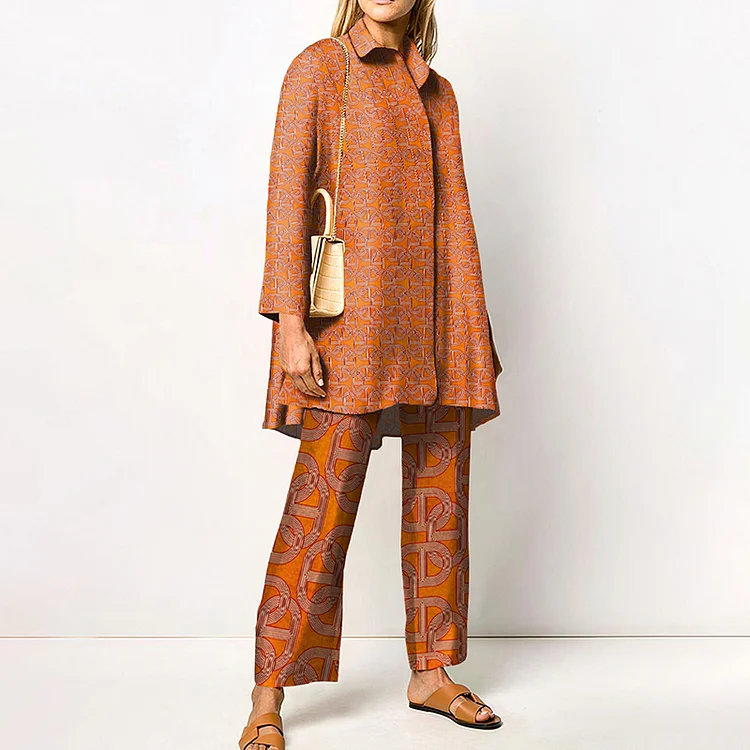 Horseshoe Print Long Sleeve Two Piece Set