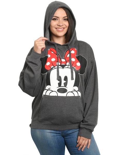 Disney Women's Plus Size Disney Minnie Mouse Red Bow Hoodie Sweatshirt Charcoal - Shop Trendy Women's Fashion | TeeYours