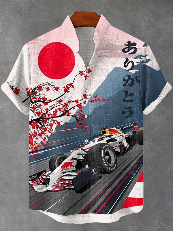 Men's Retro Japanese Art Auto Racing Print Casual Shirt