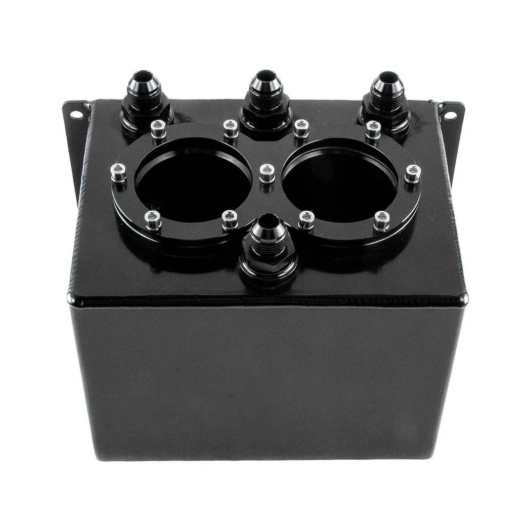 Kyostar 2L Black Aluminum High Flow Swirl Fuel Surge Tank – AN6 Fittings, For 044 Pump