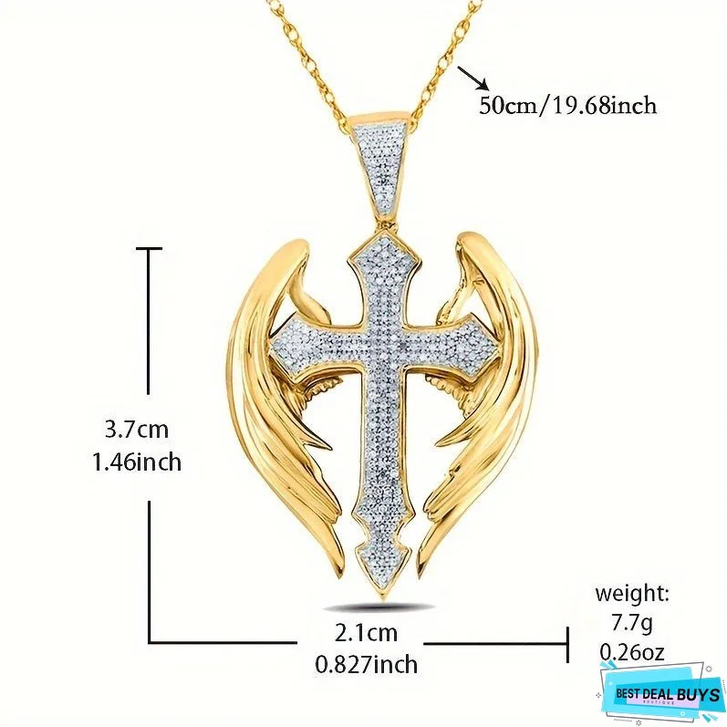 Angel Wings Cross Pendant Necklace, Elegant Style Fashionable Unisex Jewelry Accessory, Ideal Anniversary & Birthday Gift