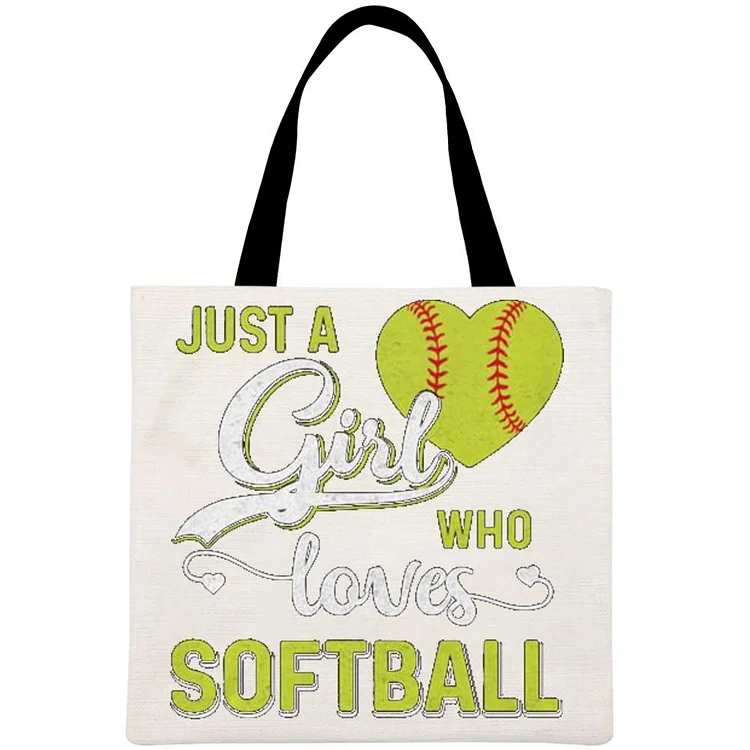 JUST A GIRL softball Printed Linen Bag-Annaletters