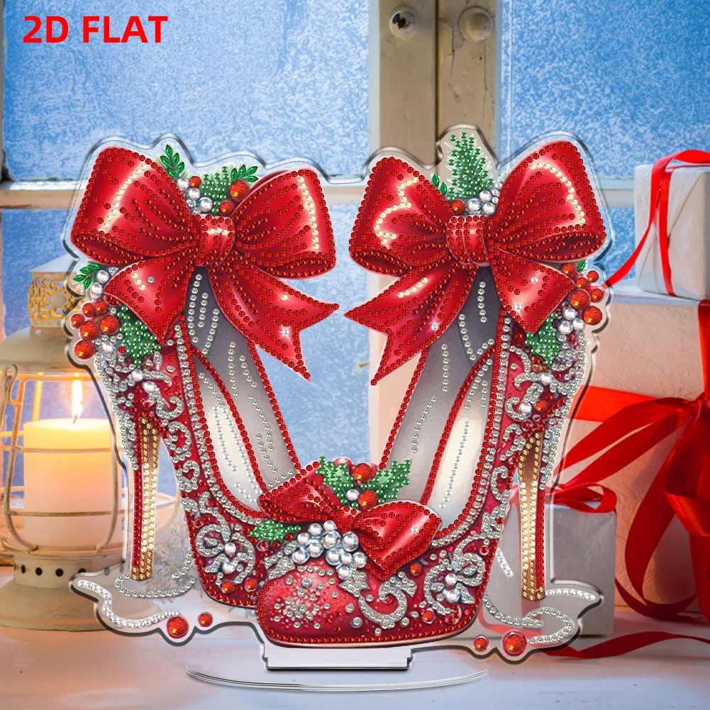 2D Flat Xmas High Heels DIY Acrylic Desktop Diamond Art Kits for Adults Beginner