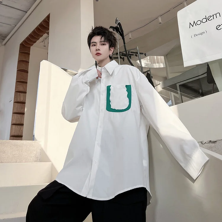 Spring Dress Back Paneled Monogram Pattern Loose Long-sleeved Shirts-dark style-men's clothing-halloween