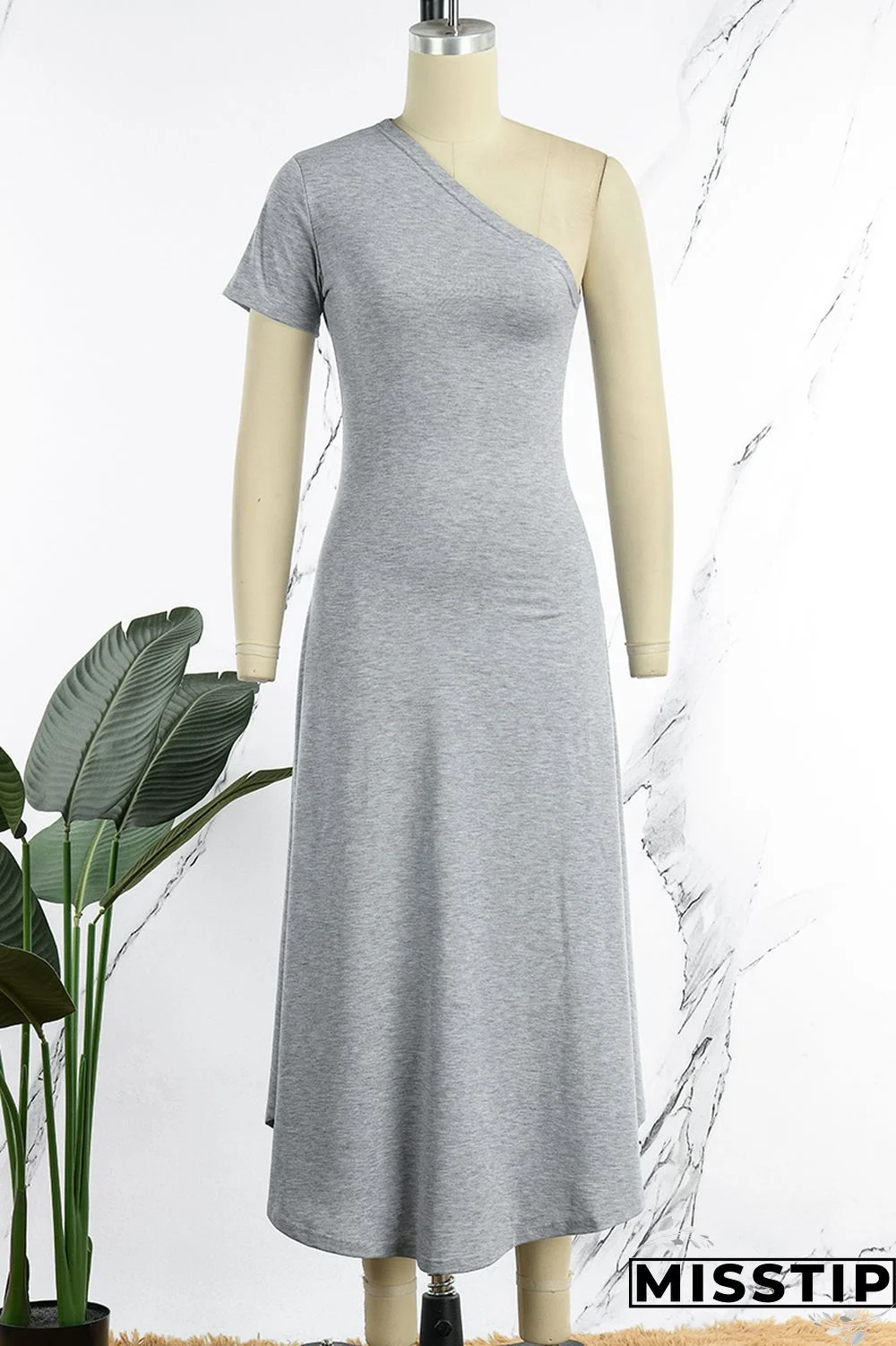 Khaki Casual Solid Patchwork Oblique Collar A Line Dresses