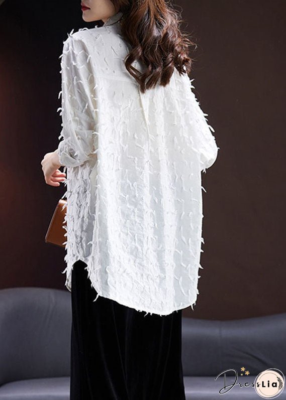 Jacquard Black Tassel Side Open Button Shirt Long Sleeve