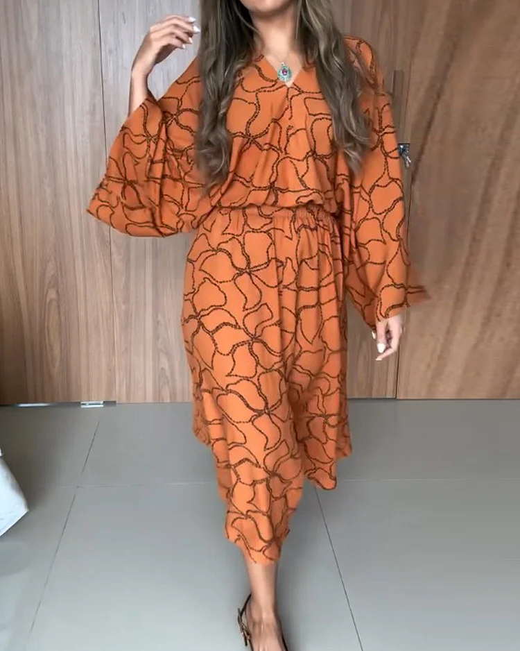 V-neck printed waist dress