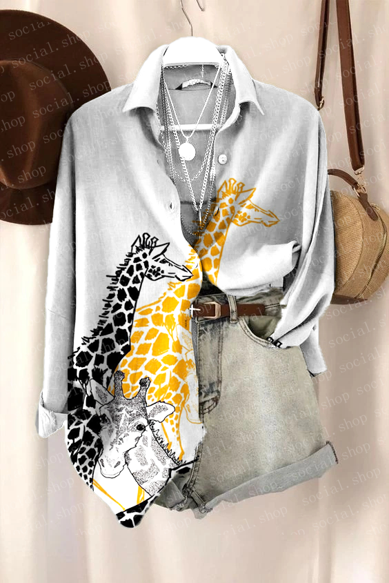 Artistic simple giraffe pattern print shirt socialshop