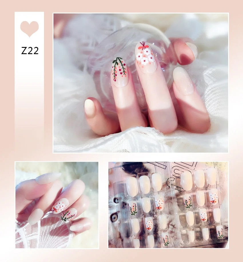 24 Pcs/Set False Nails Full Cover Artificial Fake Nails Press On Tips Painted Design Stickers Short Art Tips with Color Cute Red-Nail Inspo
