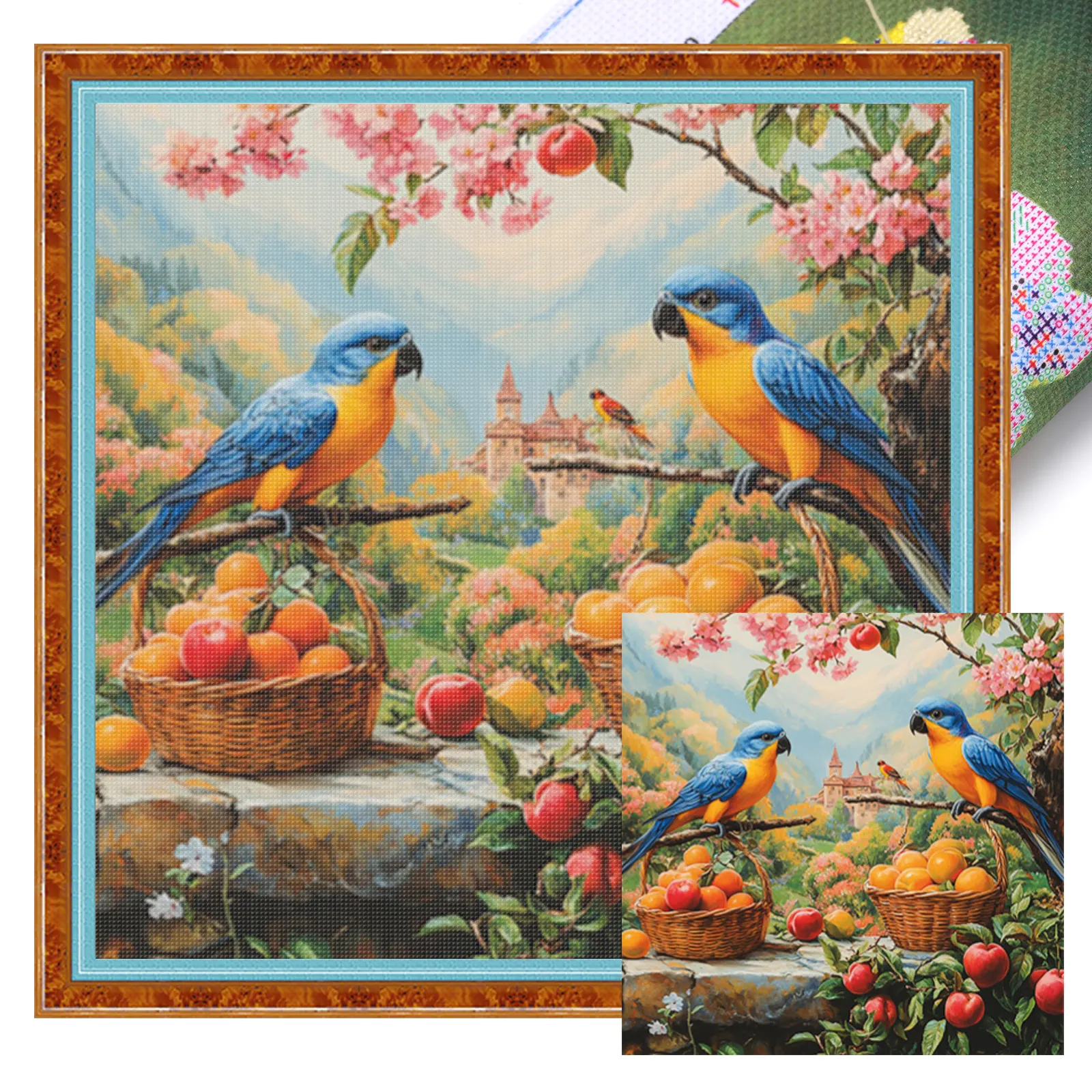 11CT Stamped Cross Stitch Fruit Parrots(40*40cm)