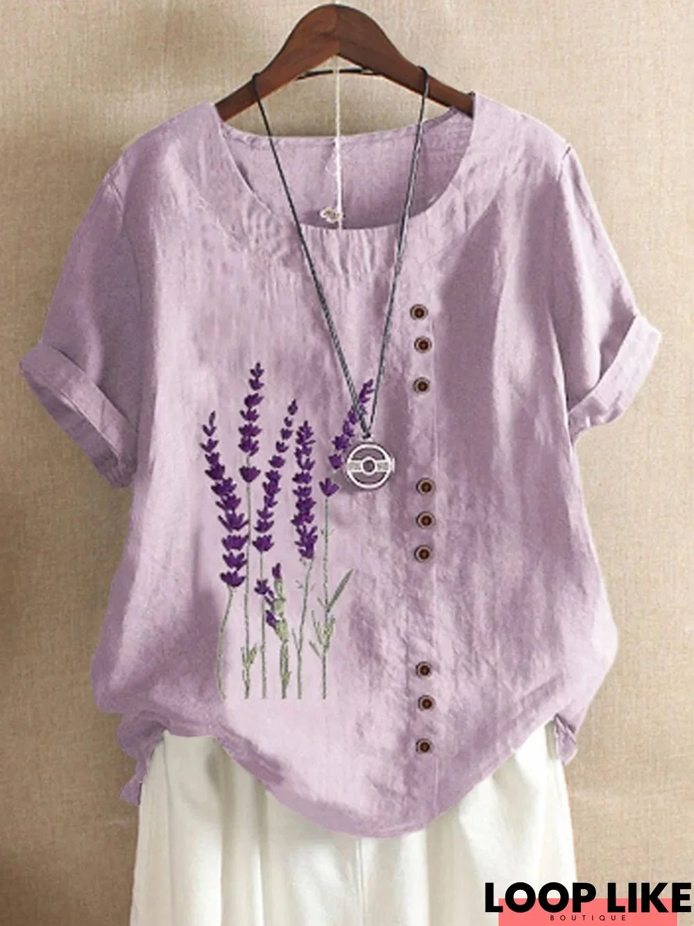 Purple Cotton Short Sleeve T-shirt