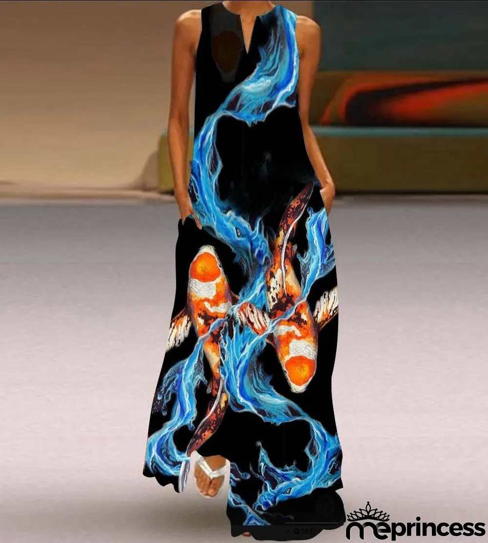 Summer women's sleeveless dress v-neck printed face dress