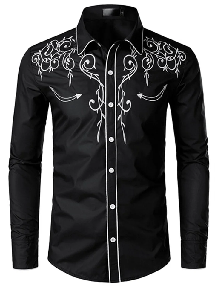 Men's Cowboy Shirt Western Shirt Black White Red Long Sleeve Floral Collar Holiday Camping & Hiking Clothing Apparel Print-Cosfine