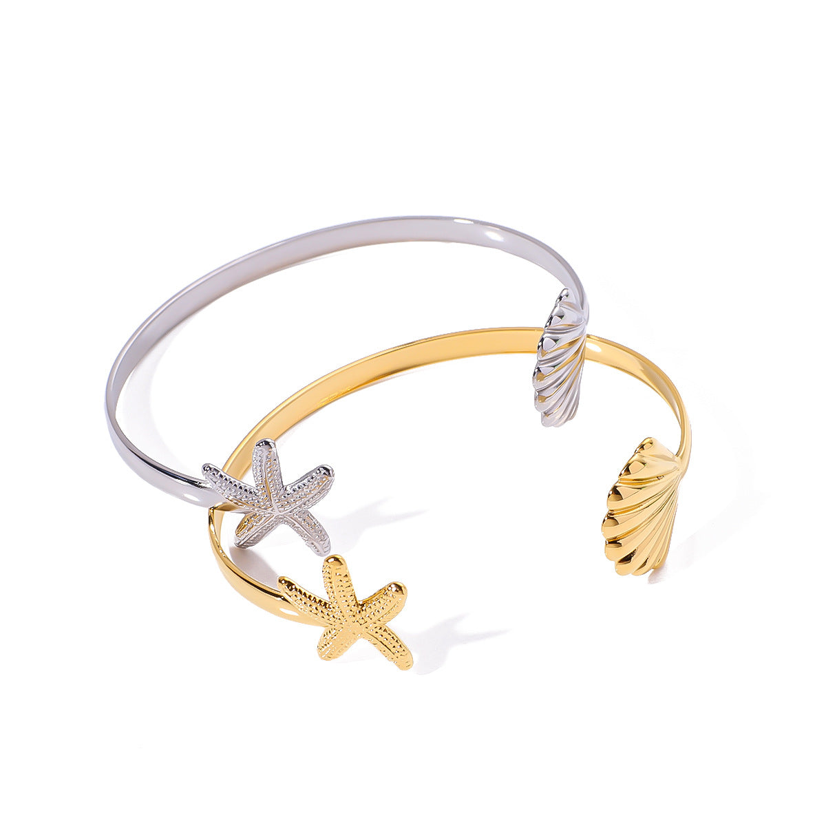 Versatile Ocean Element Starfish Scallop Opening Adjustable Fashion Stainless Steel Bracelet