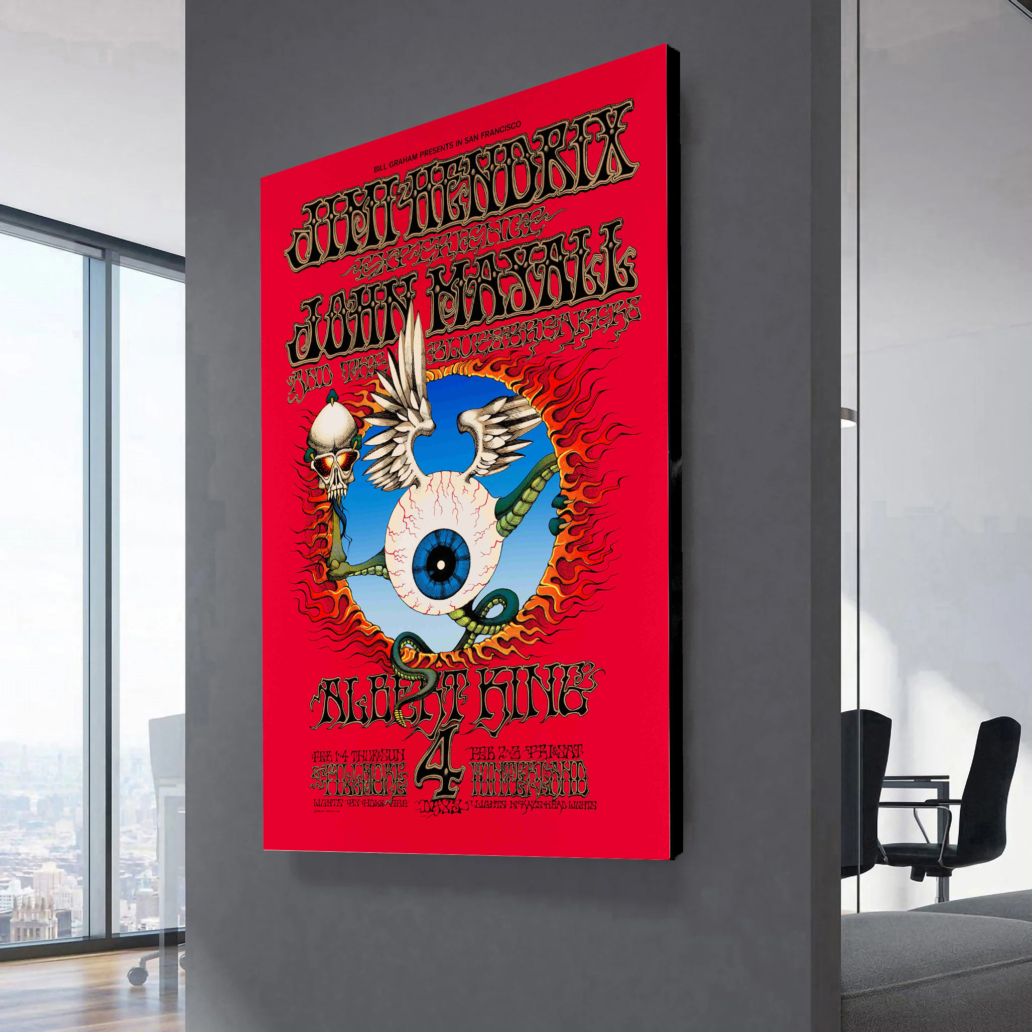 Jimi Hendrix Experience 1968 Flying Eyeball Concert Poster Canvas Wall Art 