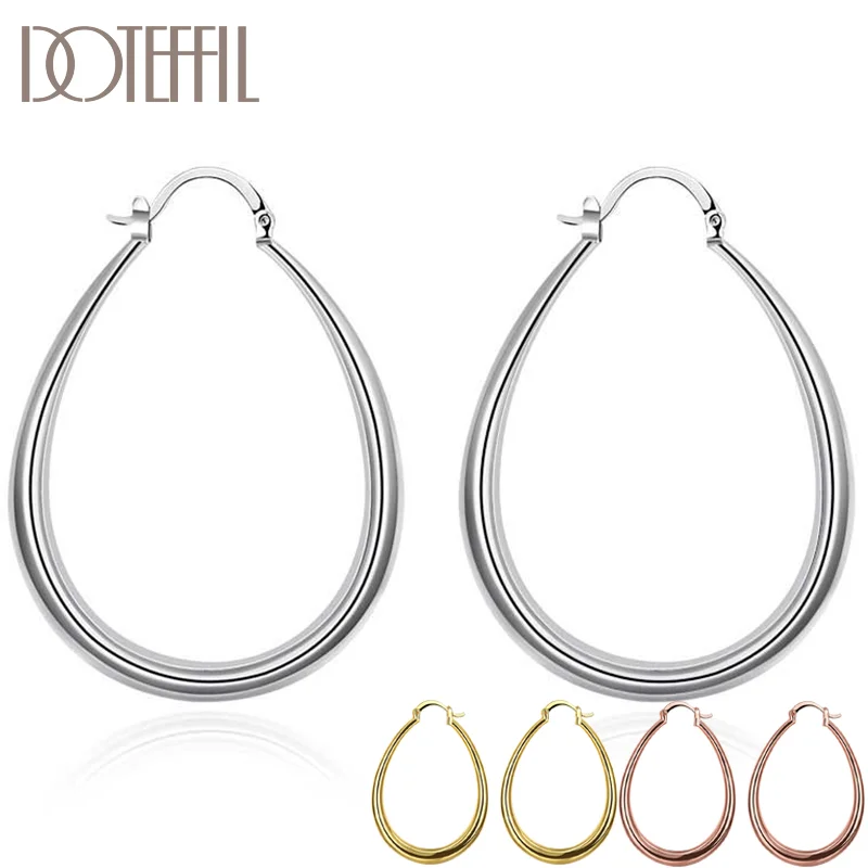 DOTEFFIL 925 Sterling Silver/Gold/Rose Gold Smooth U Circle Earrings For Women Jewelry