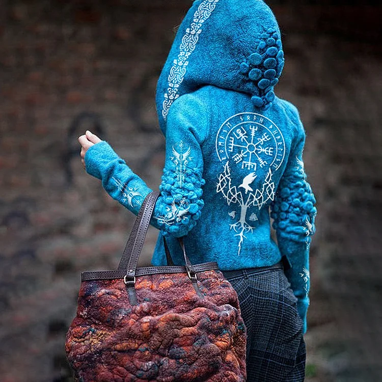 Women's Celtic Tree Of Life Jacquard Contrast Hooded Sweater