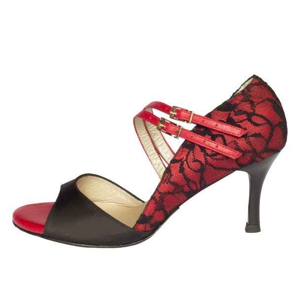 Black and Red Lace Heels Peep Toe Vampire Pumps for Halloween |FSJ Shoes