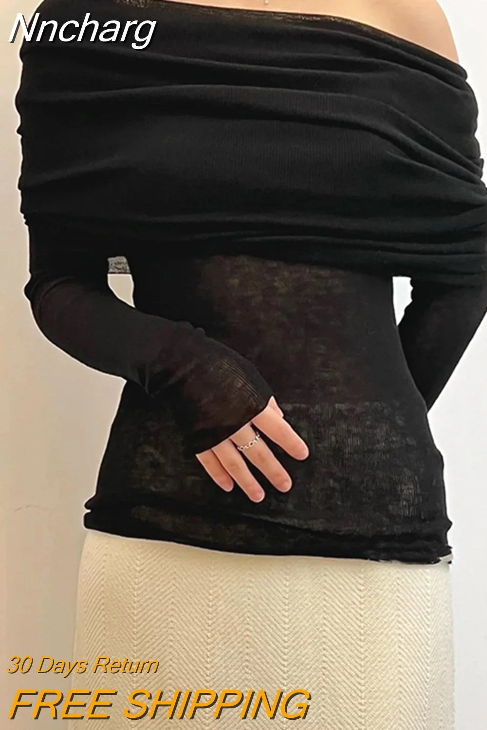 Nncharge Slim Knitting Sweater For Women Slash Neck Long Sleeve Solid Minimalist Pullover Female Clothing 2023 Fashion New