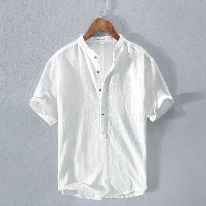 Cotton linen men's short sleeve casual shirt