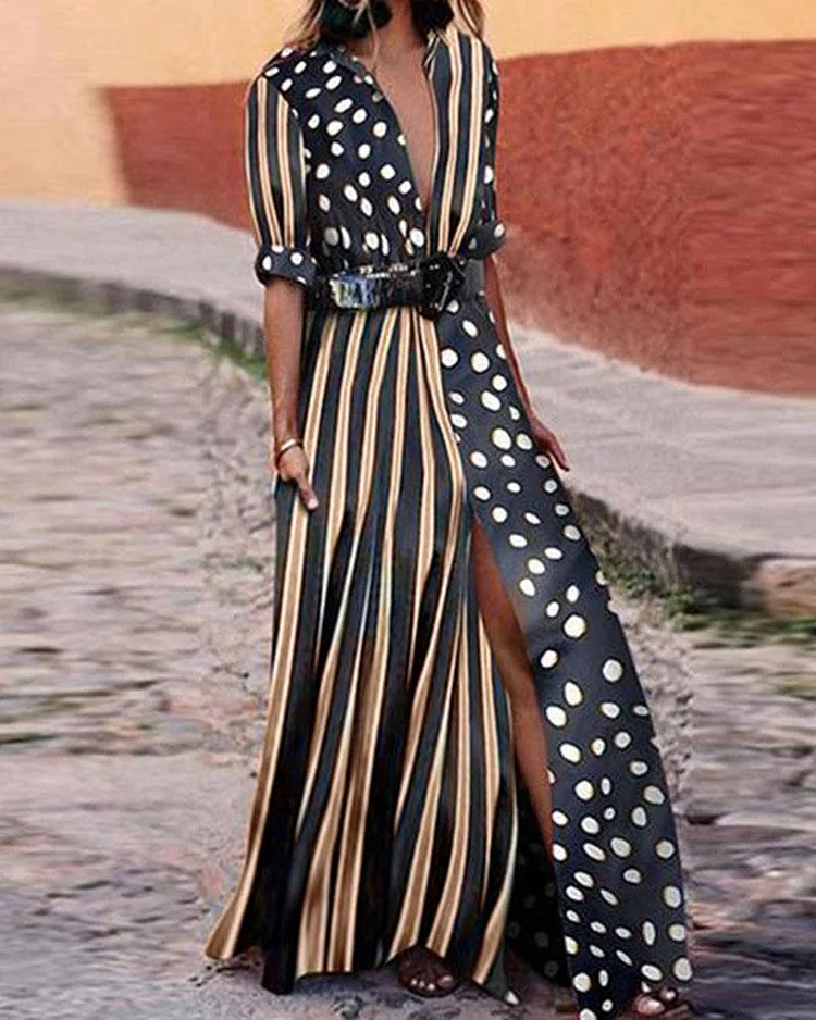 Striped Polka Dot Color Block Dress