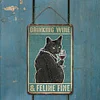 Black Cat Drinking Red Wine - Wooden Signs - 20*30cm