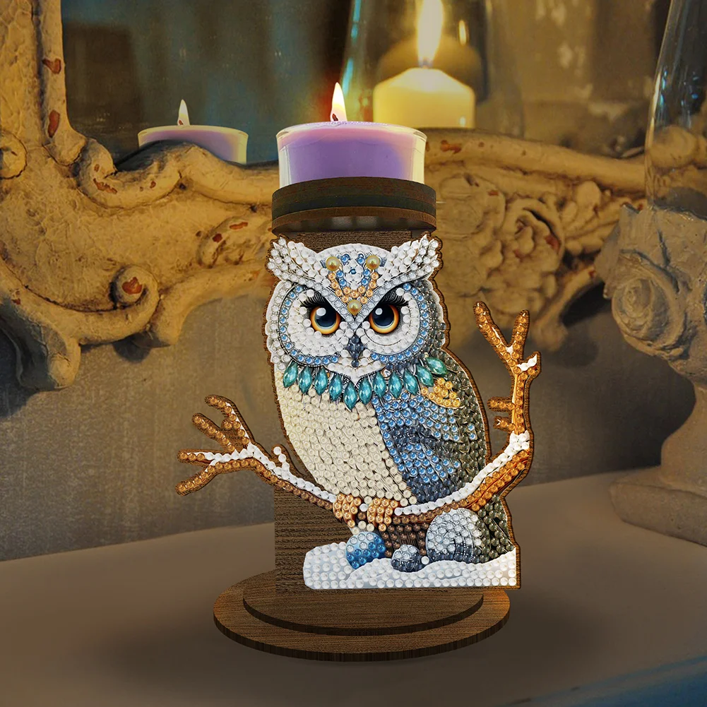 Wooden Owl 5D DIY Diamond Painting Candle Holder Decoration for Home Office